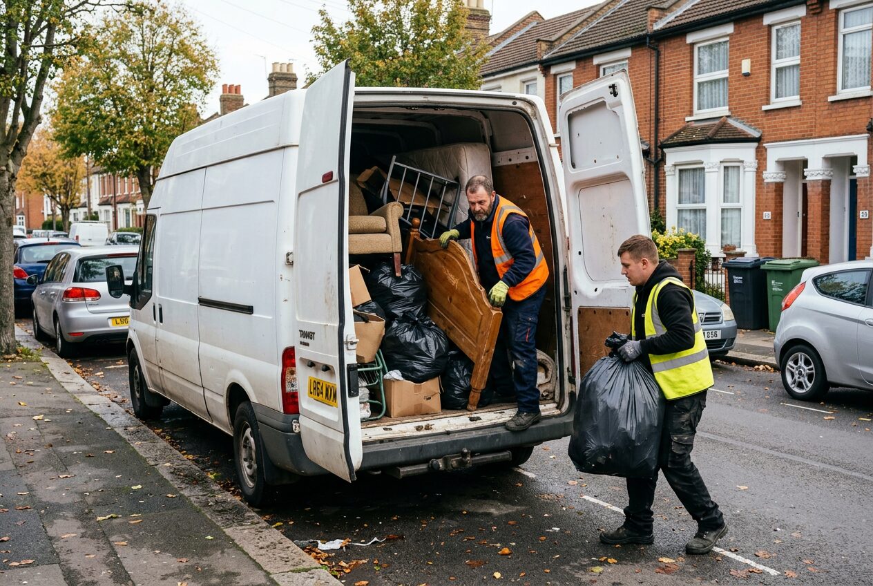 Household items being loaded into a clearance van