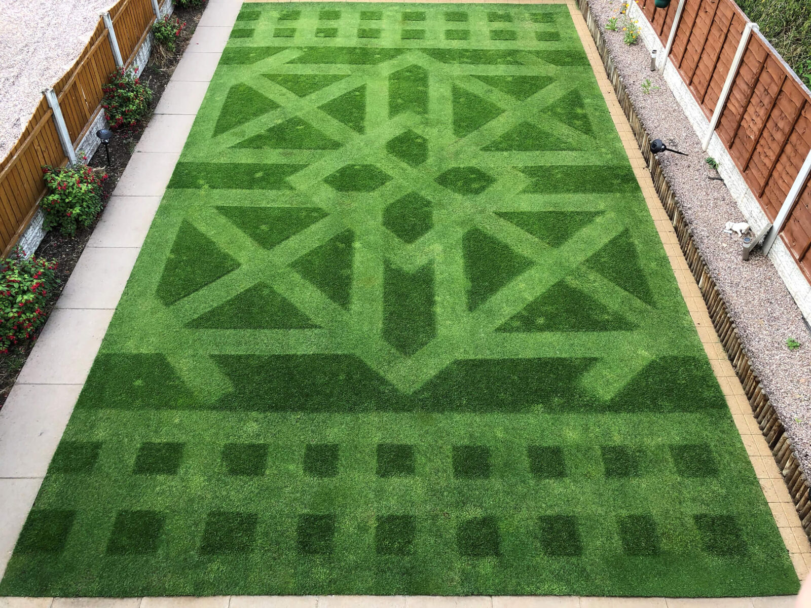 Freshly mown striped UK lawn