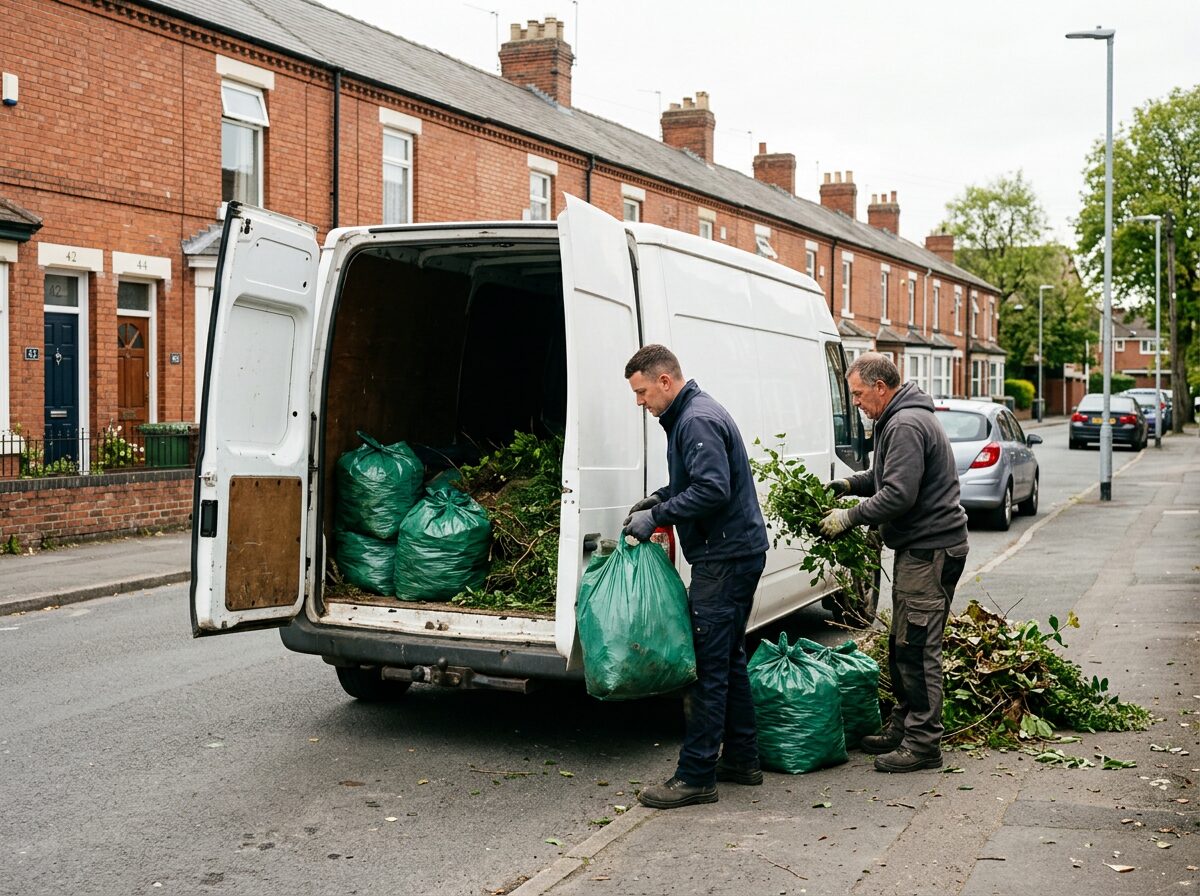 Loading garden waste into a plain van