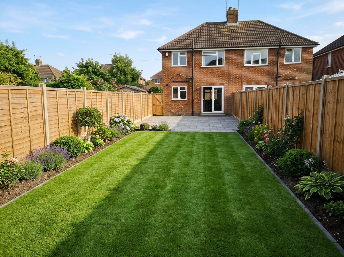 A cleared, tidy UK back garden after waste removal