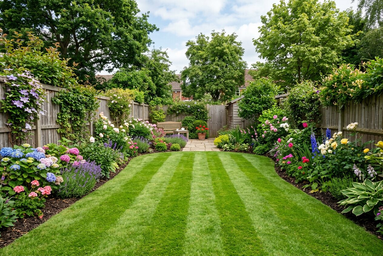 Neatly striped freshly laid lawn